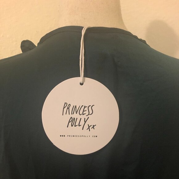 PRINCESS POLLY Randi Dress Women's Size 10 Teal Mini Ruffles Long Sleeves NWT - Picture 8 of 14